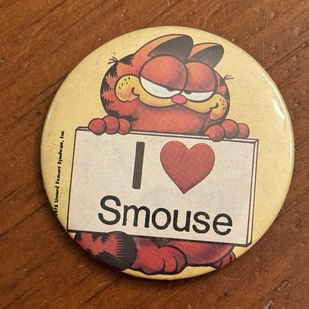 Garfield I Love‎ Smouse Heart 1978 Vintage Pinback Button Pin Round Circle